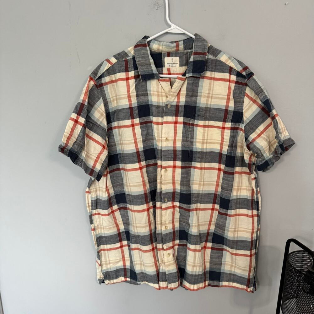 Mutual Weave Short Sleeve Plaid Button Down Shirt Men's Size 2XL Cotton & Rayon
